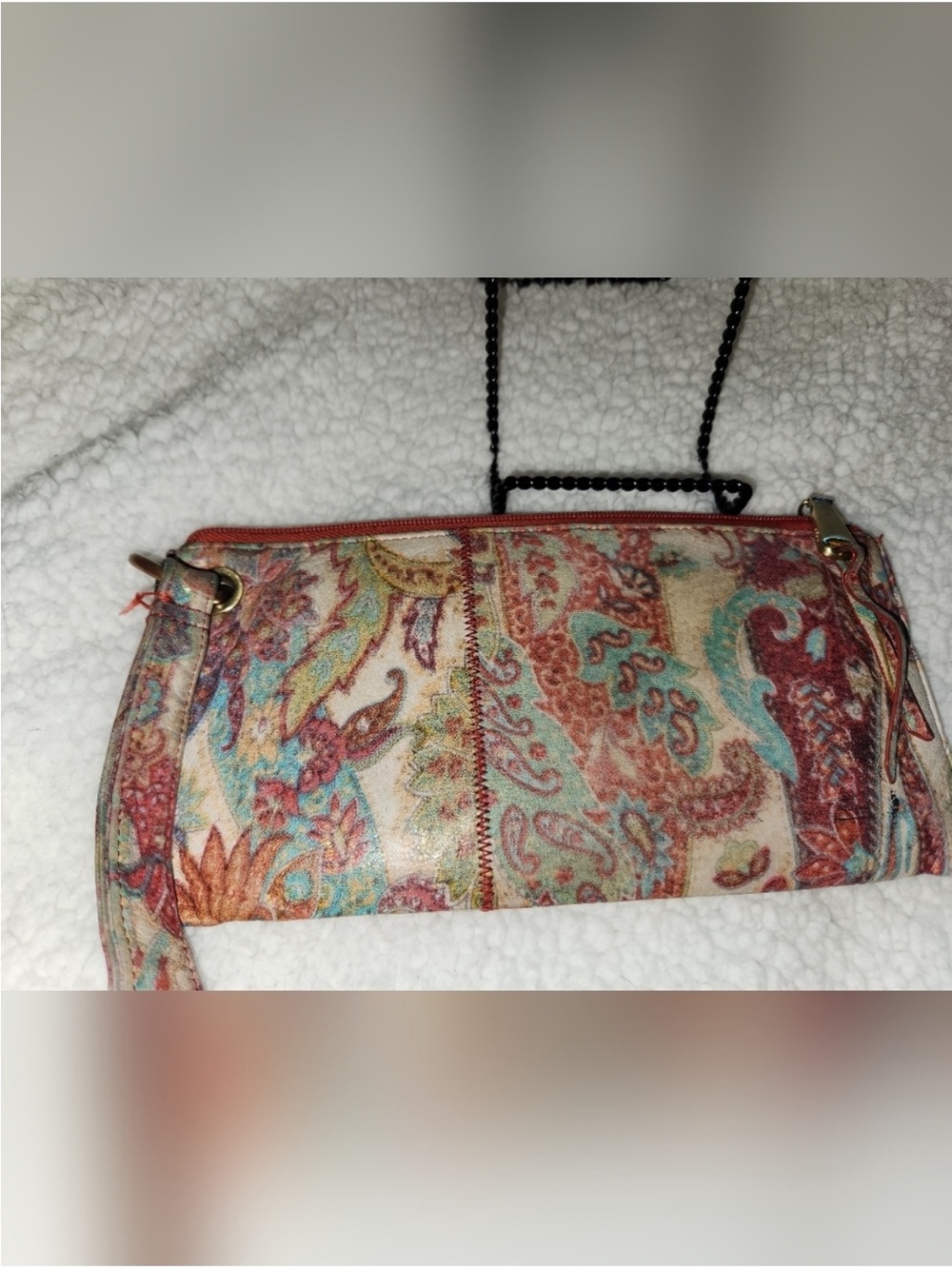hobo Paisley Pattern Zip Clutch in Teal, Coral & Cream - Picture 7 of 7
